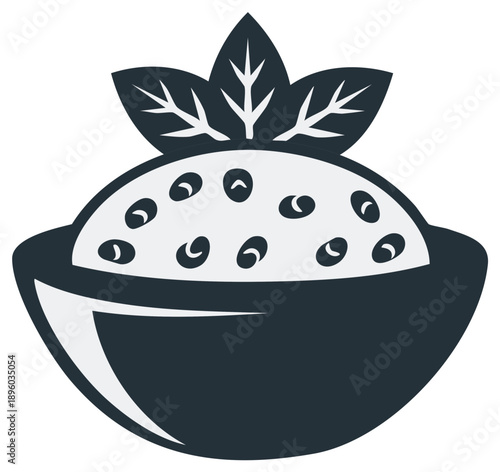 Elegant bowl of rice dish with beans and herbs adds touch of freshness to meal preparation, enhancing visual appeal of food creations.