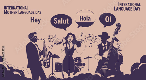 International language day illustration with musicians.