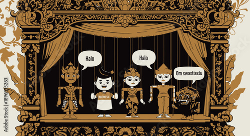 a group of cartoon characters on a stage.