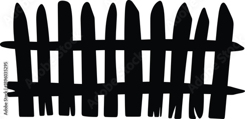 Wooden fence silhouette isolated on white background, black and white rural boundary concept, garden barrier, countryside landscape element, minimal vector illustration