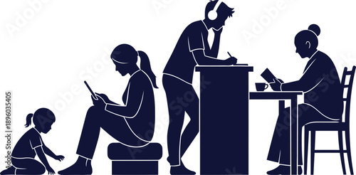 Modern Life and Family Activity Silhouette.