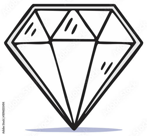 Diamond gemstone sketch illustration in black lines isolated on white background