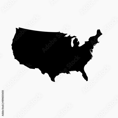 Solid black silhouette map of the continental United States of America against a clean white background