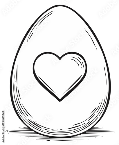 Hand-drawn Easter egg with a heart symbol in a sketchy style