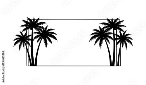 Minimal monochrome palm tree silhouette frame vector for tropical design
