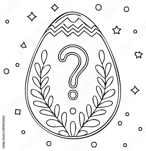 Doodle style easter egg with question mark surrounded by branches and stars outline
