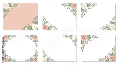 Floral corner designs on white and pink backgrounds displayed together