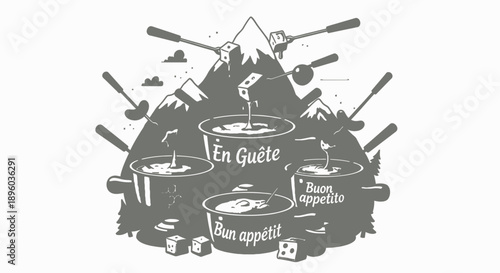 Illustration of pots with French phrases.