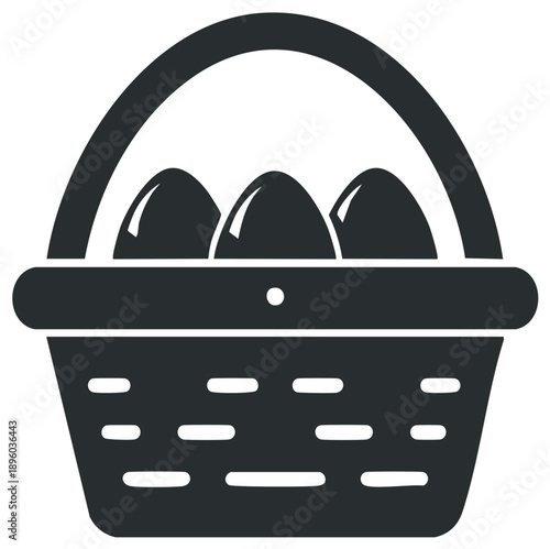 Simple Black Glyph Icon of a Wicker Basket Full of Easter Eggs