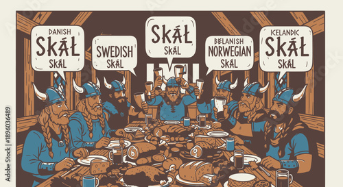 Viking toast with various languages.