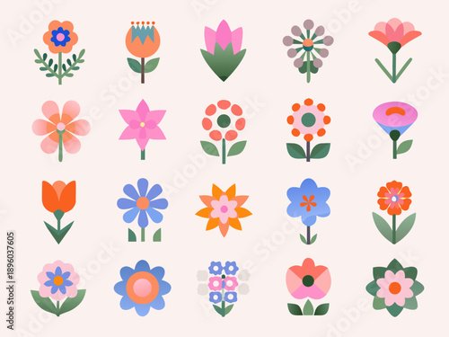 Collection of colorful stylized floral illustrations in a grid arrangement