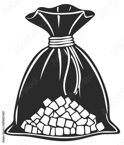 Black and White Illustration of a Full Sack of Sugar Cubes