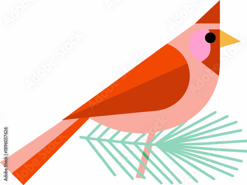 Geometric northern cardinal illustration with simplified shapes and colors