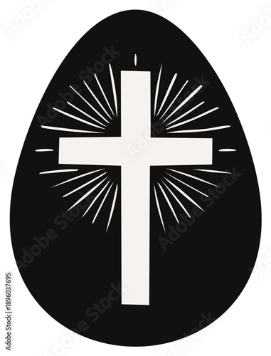 Elegant Easter Egg Illustration with Radiating Cross Design in Contrasting Black and White Colors