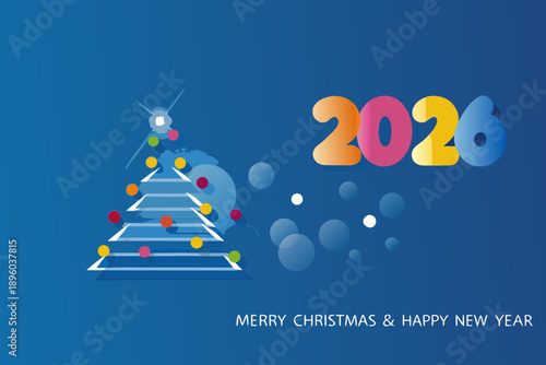 Festive new year graphic featuring a stylized christmas tree and 2026