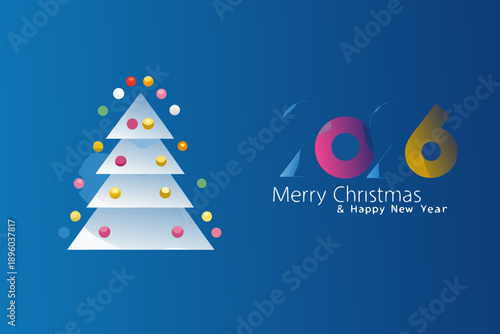 Festive christmas tree and new year greetings on a blue background