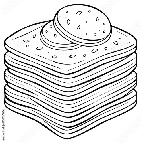 Stacked pancakes and sliced sausages illustration for breakfast or brunch.