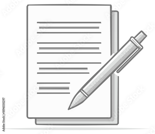 Document with Lines and Ballpoint Pen Writing on Paper