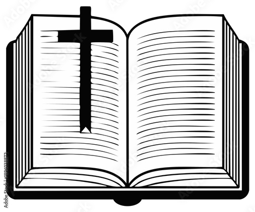 Open Holy Bible with Christian Cross Bookmark Symbol of Faith and Spirituality