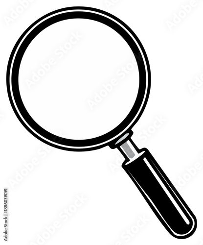 Magnifying glass tool with black handle for searching finding investigating