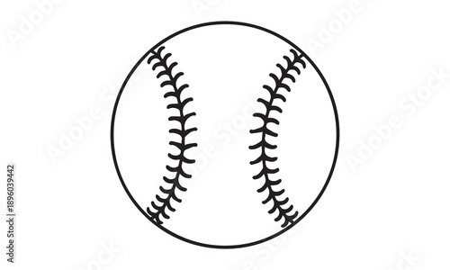 Simple black outline drawing of a classic baseball with visible red stitching on a white background.
