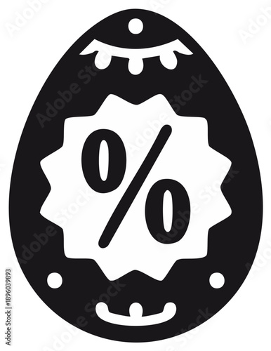 Easter Sale Egg Design: Black and White Icon with Discount Percentage Symbol, Decorative