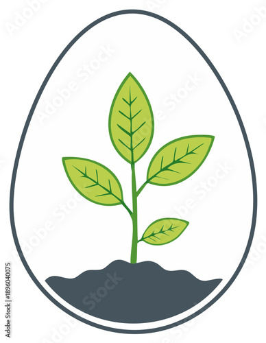 Green plant sprout emerging from soil within an oval shape representing growth and new beginnings