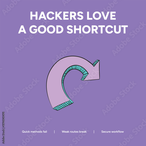 Security Bypass Workflow: Curved Arrow Illustration Representing Risky Shortcuts and Weak Routes in Cybersecurity Procedures