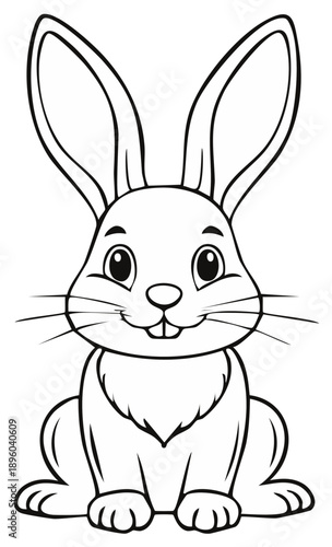 Adorable friendly rabbit character illustration in simple outline style for children's coloring