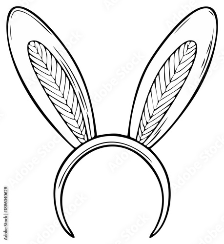 Black and white line art illustration of an Easter bunny ears headband costume