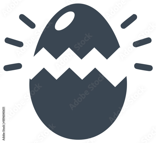 Illustration of hatching egg with cracks and light rays.