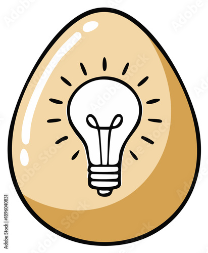 Hand-drawn egg with a glowing light bulb inside, symbolizing new ideas and inspiration.
