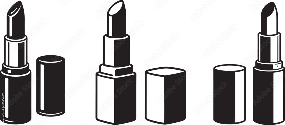 Obraz premium Black and white illustration of various lipstick tubes and containers