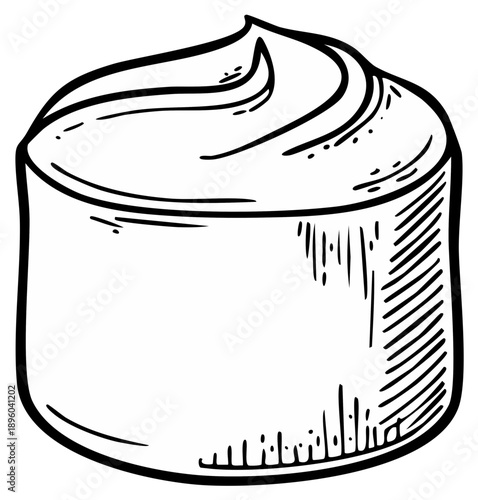 Hand Drawn Small Cake Dessert with Cream Decoration Isolated on White