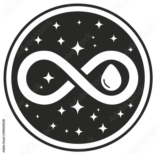 Infinity Symbol with Water Drop and Stars in a Circle Emblem Design