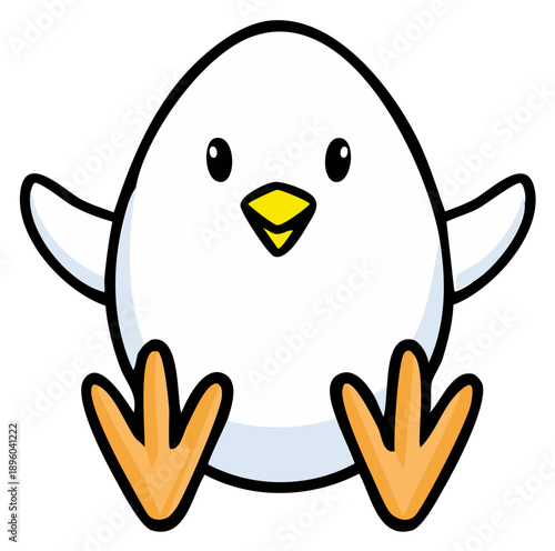Adorable cartoon chick with fluffy white body and orange feet sitting