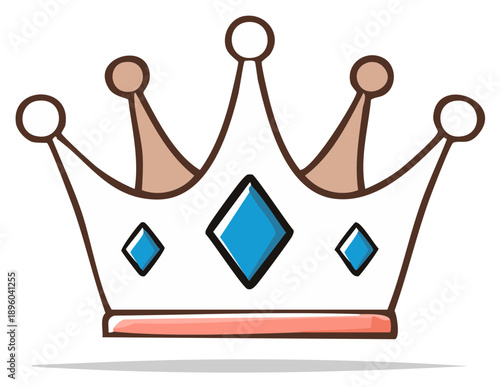 Simple Cartoon Crown Illustration with Blue Jewels and Pink Band