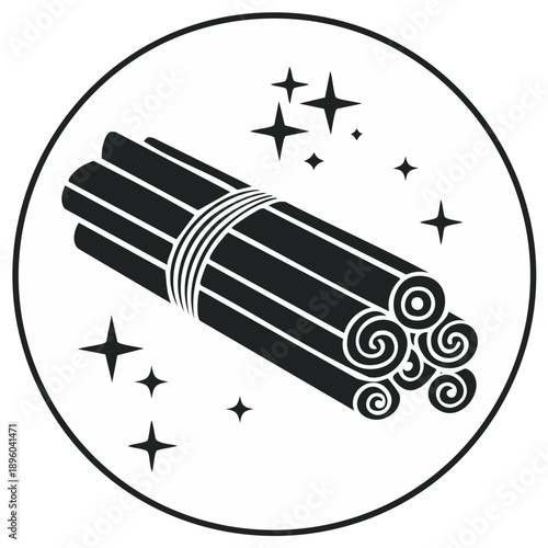 Cinnamon sticks aromatic spice seasoning icon symbol in black and white vector
