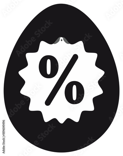 Discount symbol percentage with burst shape for promotions and offers in flat black egg shape to represent easter