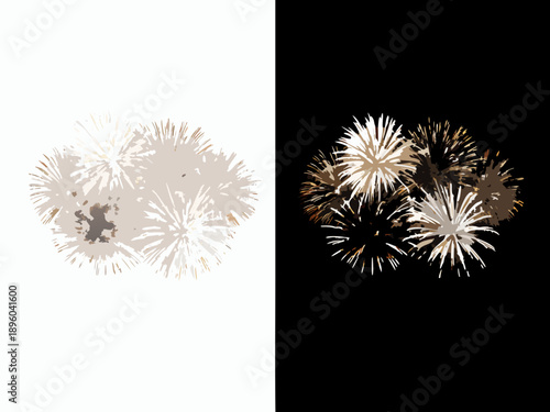 Abstract fireworks display with contrasting white and black backgrounds