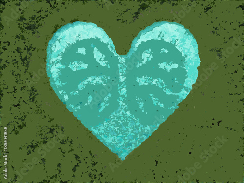 A teal heart shape isolated on a textured dark green background