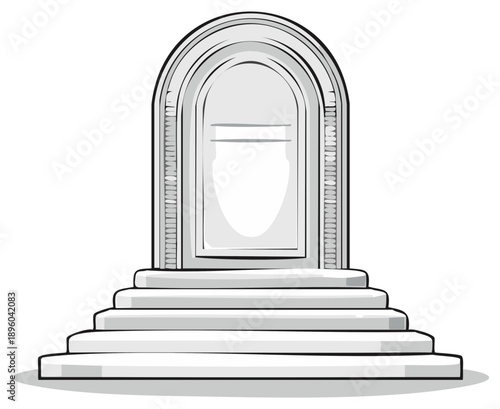 Stone Archway Monument with Steps Leading Up in Grayscale a Solid Foundation of Historical Architecture