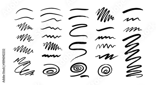 Curvy ink swirls and spiral doodle line art