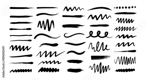 Mixed artistic ink scribbles and brush mark collection