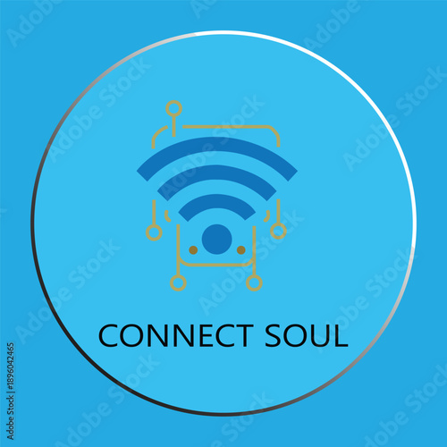 Abstract Blue Technology Logo Design Featuring Signal Waves and Digital Board Patterns