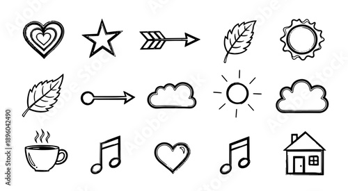 Nature and weather hand drawn ink doodle symbols