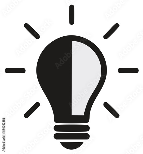 Two Tone Lightbulb Idea Innovation Concept Black and White Bulb Symbol Sign