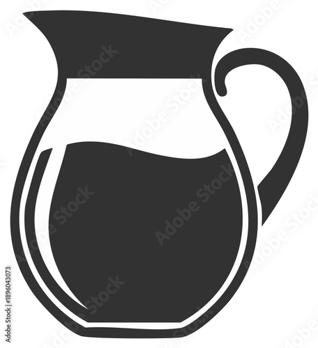 Graphic illustration of a glass pitcher filled with liquid, isolated in a flat monochrome style.