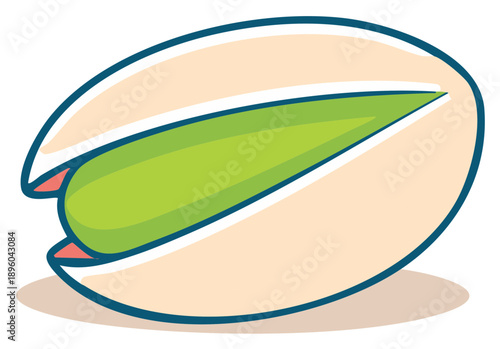 Pistachio Nut Cartoon Vector Illustration with Visible Nut Inside Shell