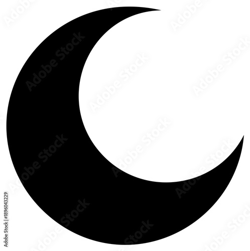 Black crescent moon silhouette vector icon. Minimalist celestial graphic of a lunar phase or night sky symbol.